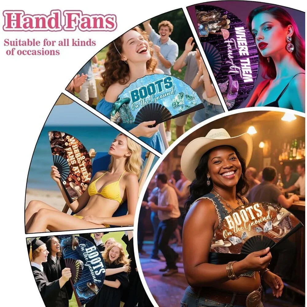 Large Foldable Hand Fan for Line Dancing Western Style Cool Gift for Women Men